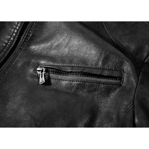 Men's Black Stand Collar Leather Motorcycle Lightweight Faux Leather Jacket - Picture 6 of 7